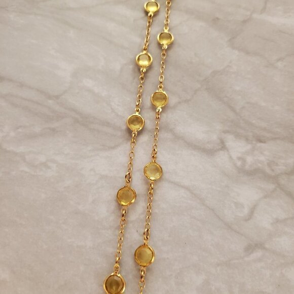 ✨ J. Crew Necklace Gold Yellow Clear Rhinestones Crystal Station Necklace ✨ - Picture 6 of 9
